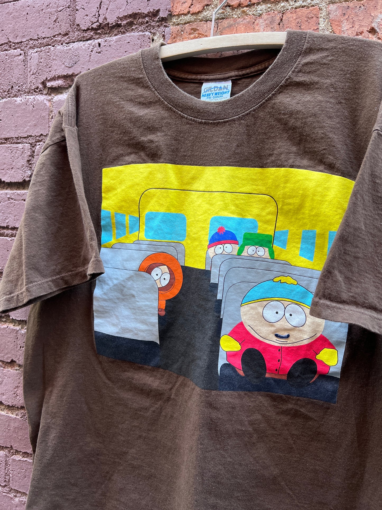 1998 South Park intro Shirt - Sz XL - Eric, Kenny, Stan, and Kyle on the bus tee