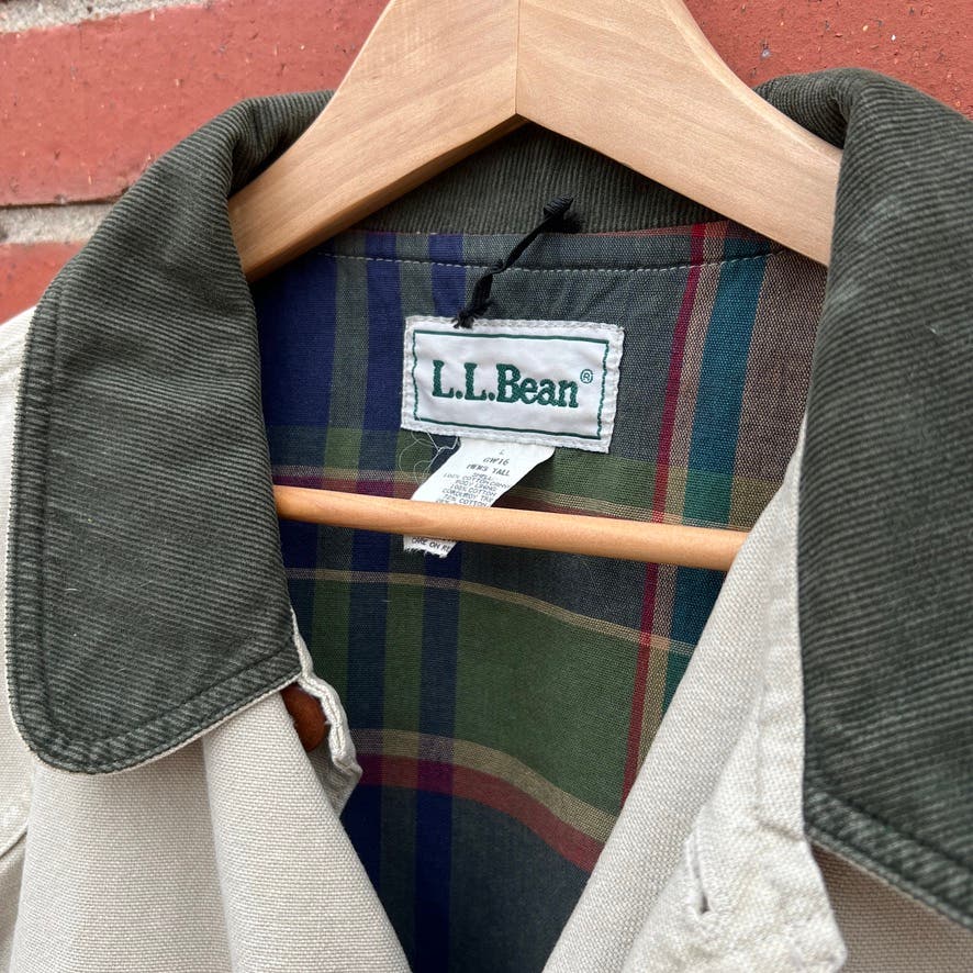 L.L. Bean Plaid Lined Field Coat -Sz Large- Vtg 90s Canvas Chore Jacket