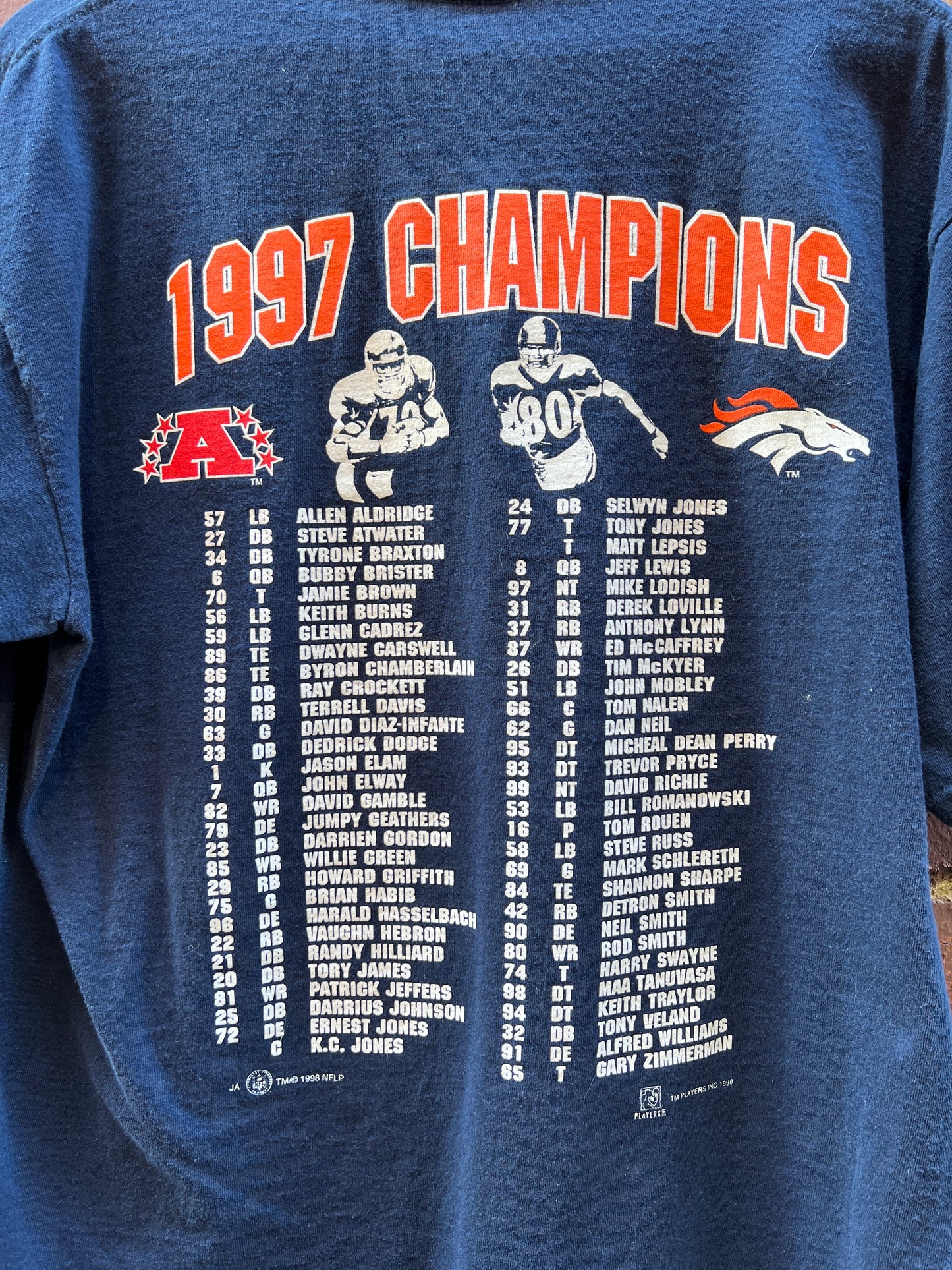 1997 Denver Broncos T-Shirt - Sz XL - NFL Super Bowl 33 champions tee