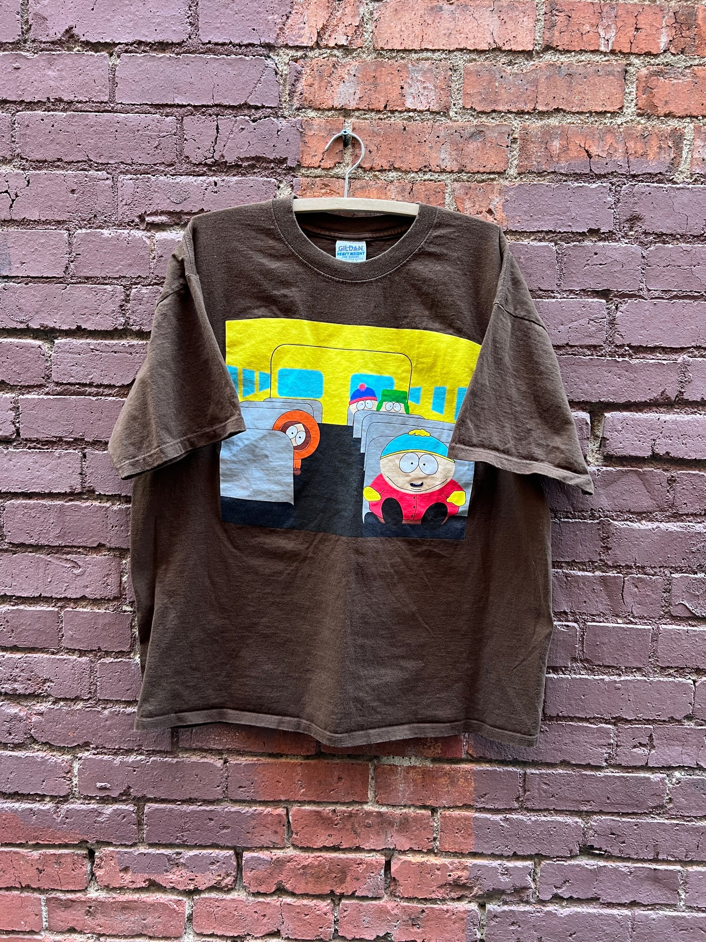 1998 South Park intro Shirt - Sz XL - Eric, Kenny, Stan, and Kyle on the bus tee