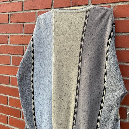 St. Croix Shop Knit Sweater -Sz Large- Vtg 90s Coogi Style Zig Zag Pattern