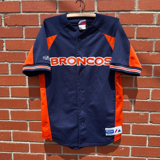 Denver Broncos Majestic Baseball Jersey -Sz Medium- Vtg 90s NFL Football Merch