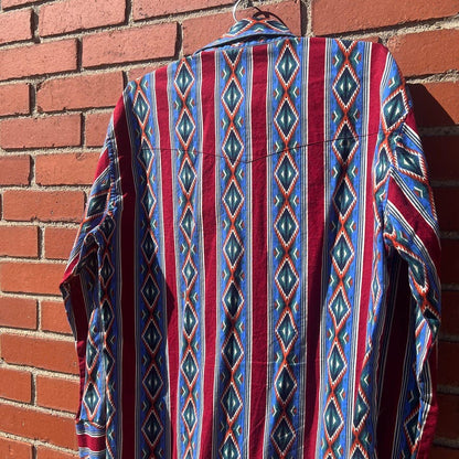 Wrangler Western Pearl Snap Button Shirt -Sz Med- Vtg 90s Cowboy Navajo Print