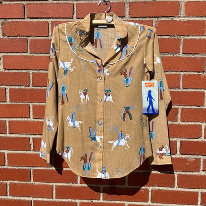 Vtg 70s Levi's Youthwear Cowboy Western Shirt - Sz (y) Large - RARE New With Tag