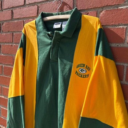 Green Bay Packers Long Sleeve Rugby Polo Shirt |Sz XL| Vtg 90s y2k NFL Football