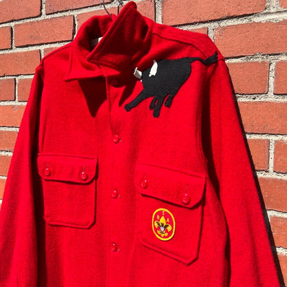 Boy Scouts Red Wool Shirt "Bull & Patch" - Sz Large - Vtg 70s Philmont Ranch
