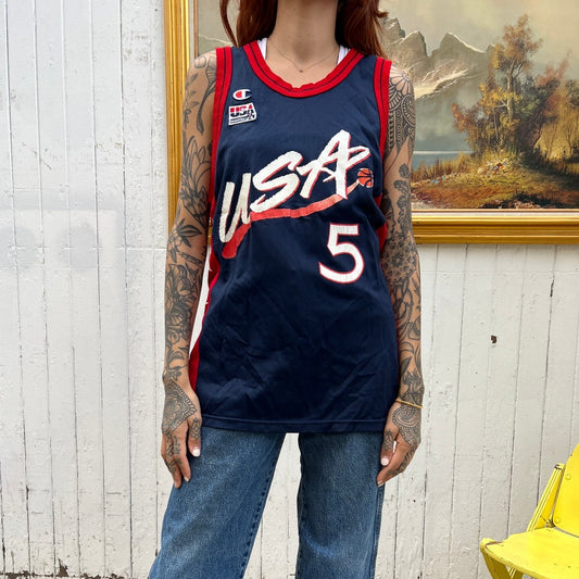 Team USA #5 Grant Hill Vintage Basketball Jersey | Sz Small | NBA 1996 Olympics