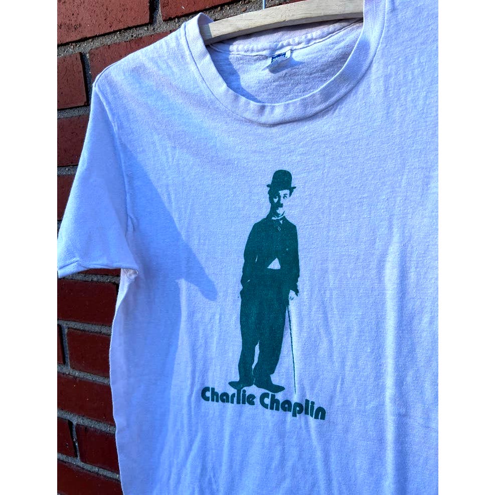 Vintage 70s Charlie Chaplin Photo T-shirt - Sz Large - RARE 1920s Hollywood Tee