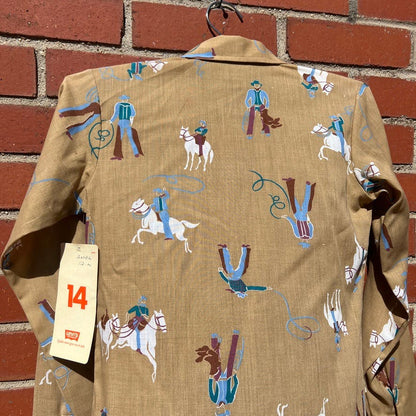 Vtg 70s Levi's Youthwear Cowboy Western Shirt - Sz (y) Large - RARE New With Tag