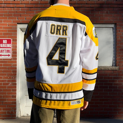 Boston Bruins #4 Bobby Orr Hockey Jersey | Sz XL | Vtg 90s CCM NHL 50th Ann.