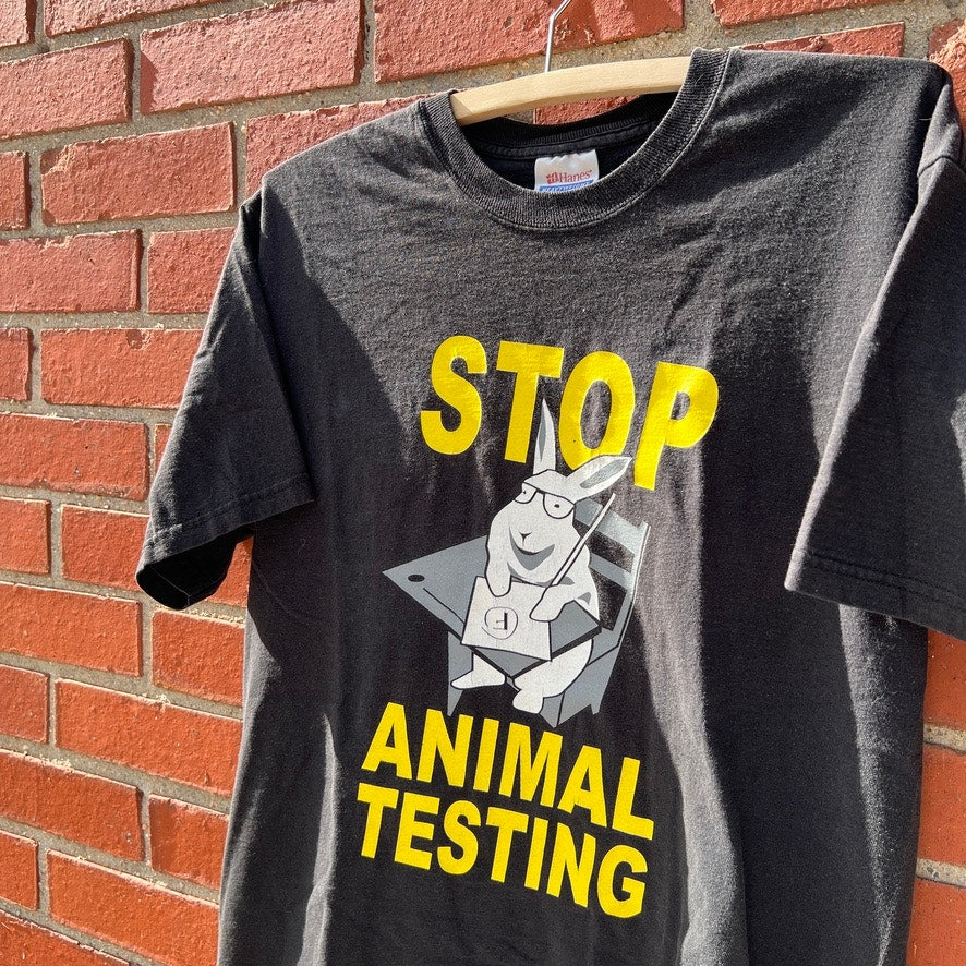 Stop Animal Testing Vtg Y2k T-shirt |Sz Medium| Bunny Testing Tee Peta