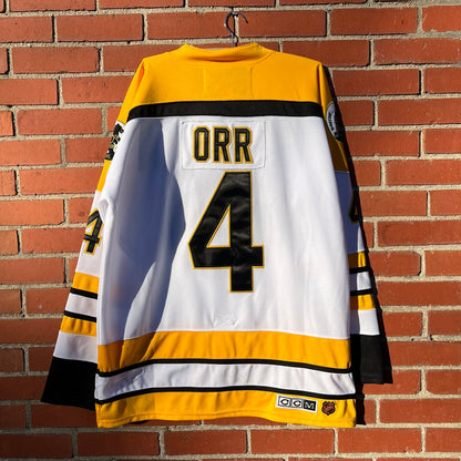 Boston Bruins #4 Bobby Orr Hockey Jersey | Sz XL | Vtg 90s CCM NHL 50th Ann.