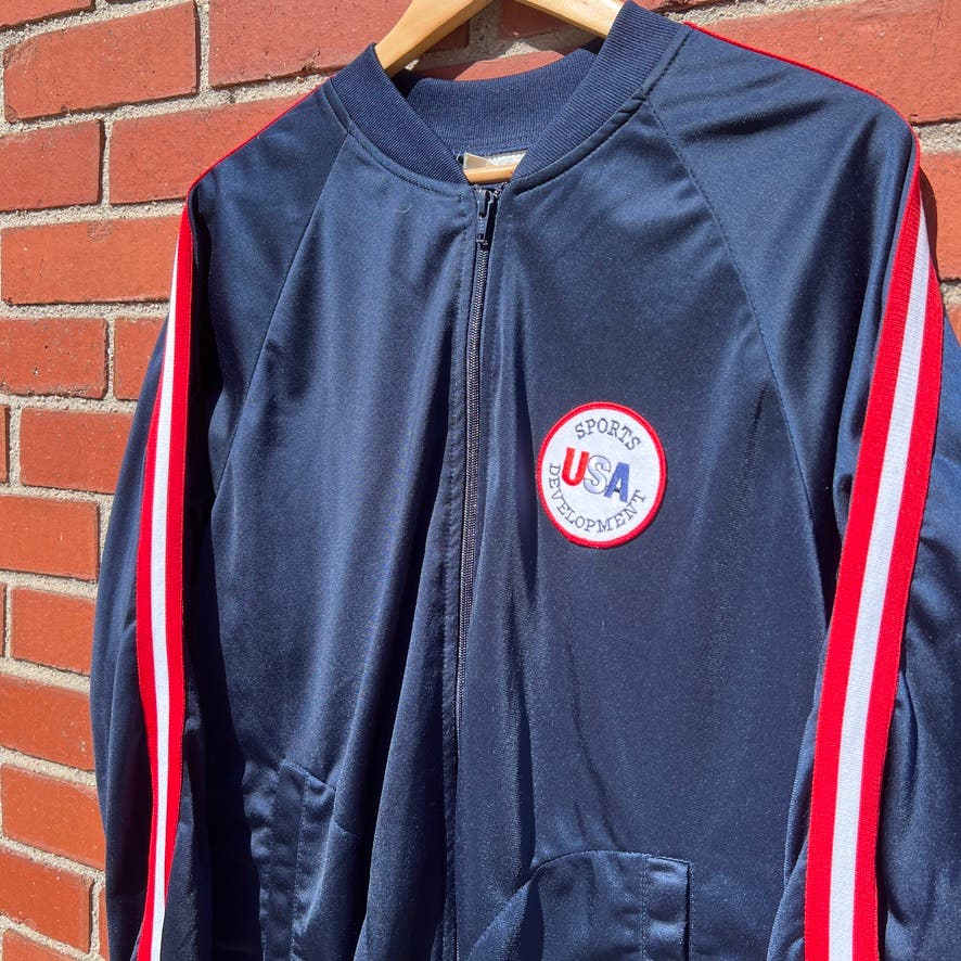 Team USA Sports Development Satin Jacket - Sz Large - Vtg 80s Olympics Coat