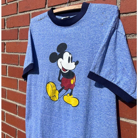 Vintage 80s Disney "Mickey Mouse" Ringer T-Shirt - Sz Large - Disneyland Tee