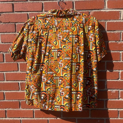 Fairlane Pattern Over Shirt w/ Pockets -Sz Large- Vtg 70s Groovy Style Button Up