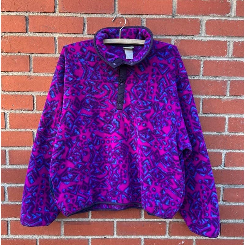 Vintage 90s LL Bean Pullover Fleece Sweater - Sz Medium- Rare Psychedelic Print