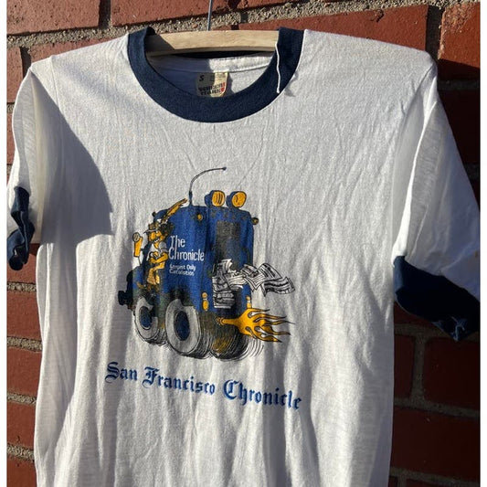 San Francisco Chronicle Newspaper ringer t-shirt - Sz Small- Vintage 70s/80s Tee