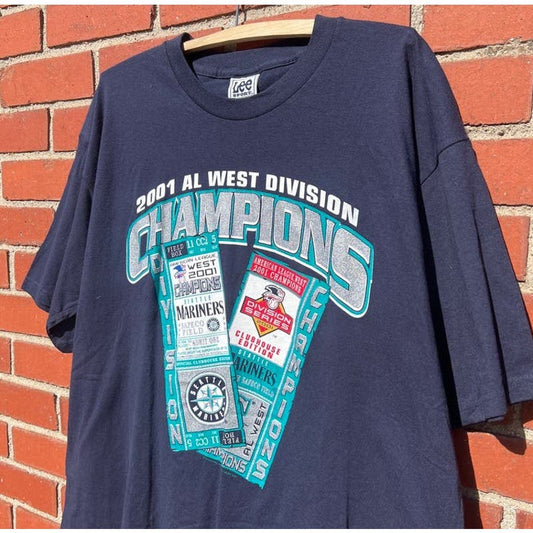 Seattle Mariners 2001 AL West Championship T-Shirt - Sz Large - Y2k MLB Tee NWT