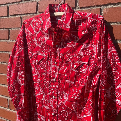 Miller Western Wear Paisley Red Pearl Snap Shirt -Sz SMall- Vtg 50s 60s Cowboy