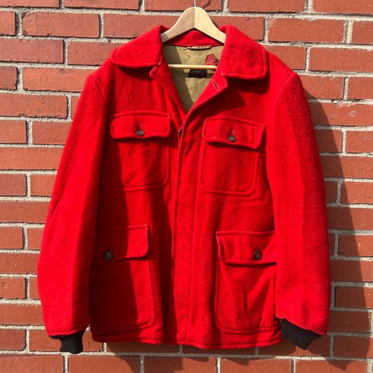 Carss Mackinaw Red Wool Hunting Jacket - Sz Large - Vtg 1930/40s American Made