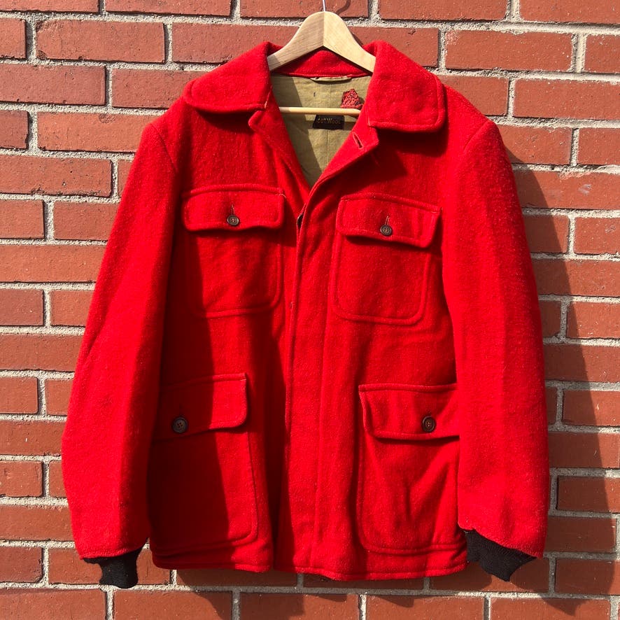 Carss Mackinaw Red Wool Hunting Jacket - Sz Large - Vtg 1930/40s American Made