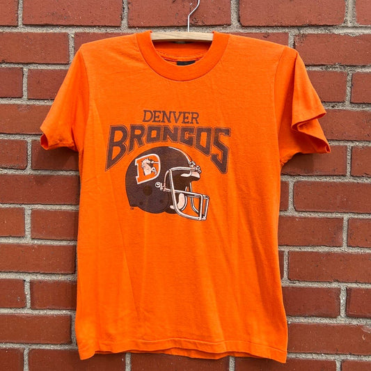 Denver Broncos Helmet Logo T-shirt -Sz Small- Vtg 80s NFL Football Team Gear