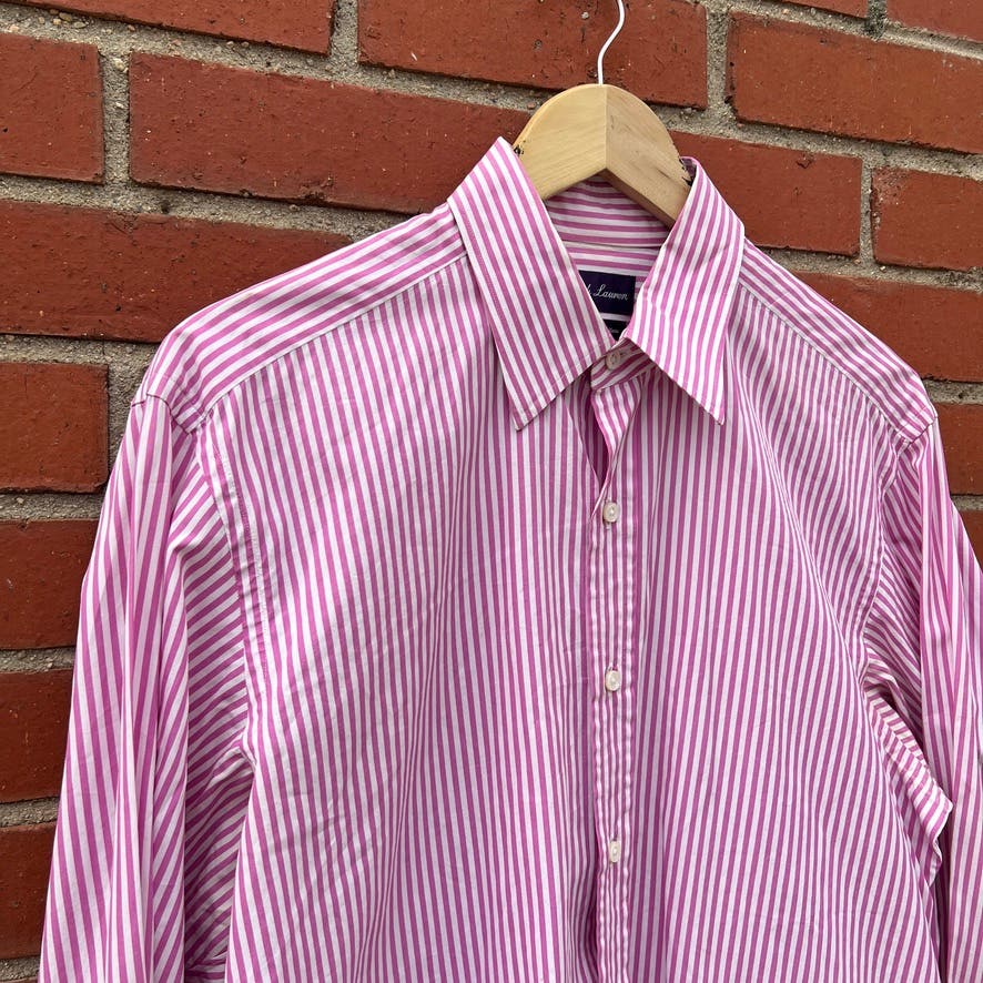 Ralph Lauren Purple Label Stripped Collared Dress Shirt - Sz Large - Designer