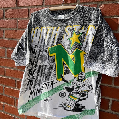 Minnesota North Stars 1991 All Over Print T-shirt |Sz Large| NHL Stanley Cup AOP