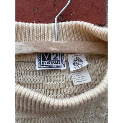 Versace V2 Cable Knit Fishermans Sweater - Sz XL- Vtg 90s Designer Made in Italy
