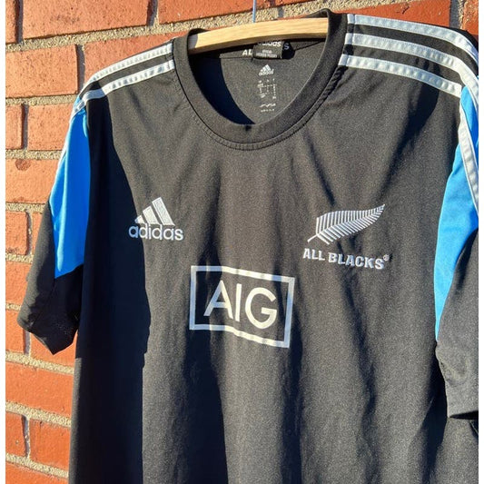 New Zealand All Blacks Adidas Rugby Jersey - Sz Large - 2013 AIG Sponsor Top