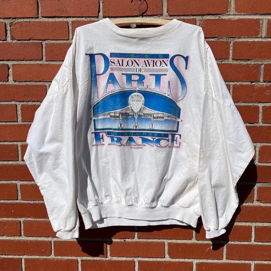 Paris 1989 Air Show Concorde Plane Sweater - Sz Large - Vtg 80s Blackbird