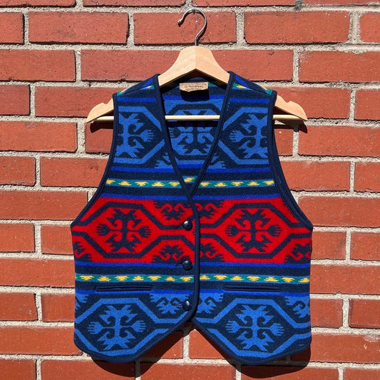 Pendleton Knockabouts Wool Navajo Blanket Vest - Sz Small - Vtg 80s Native Art