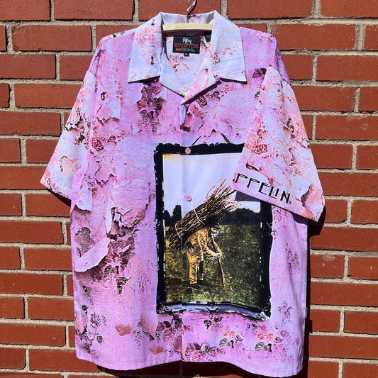 Led Zeppelin IV Album Cover Button Up Shirt - Sz XL - Vtg Y2k All Over Print