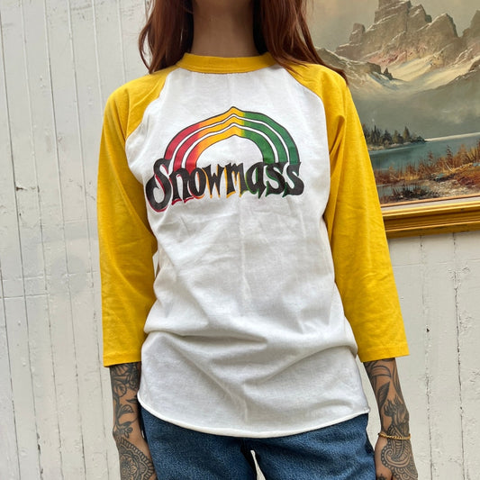 Vintage Aspen Snowmass 70s Ski Raglan Shirt | Sz Medium | Colorado Ski Resort