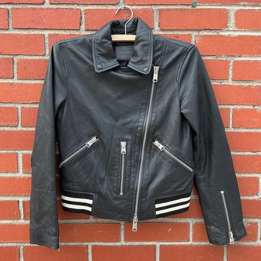 AllSaints Calf Skin Leather Motorcycle Jacket - Sz Femme Small - London Fashion