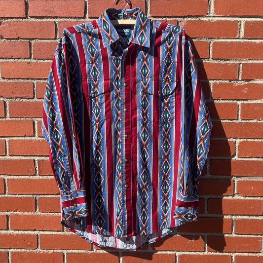 Wrangler Western Pearl Snap Button Shirt -Sz Med- Vtg 90s Cowboy Navajo Print