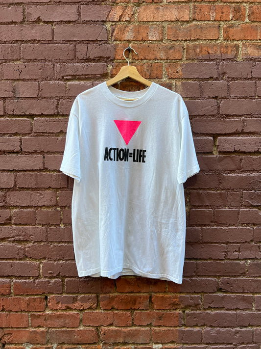 Act Up Denver 1980s T-Shirt - Sz XL - “Action=Life” rare LGBTQIA shirt