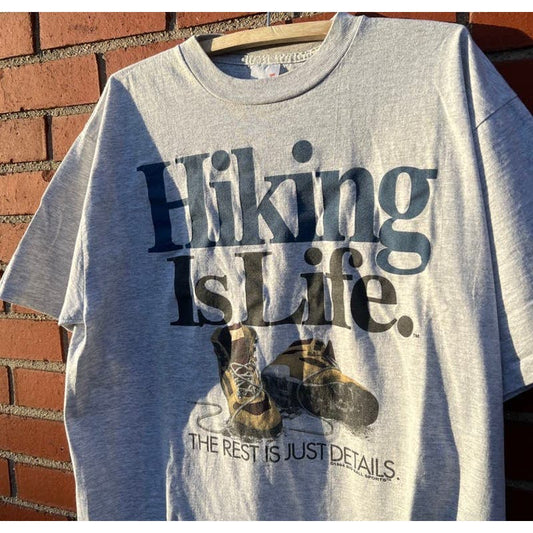 Vtg 90s "Hiking is Life" Graphic T-shirt - Sz XL - Big Ball Sport Comedy Tees