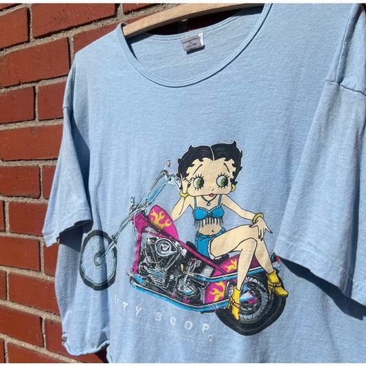 Betty Boop Motorcycle Cropped T-shirt - Sz Large - Y2k Cartoon Tee