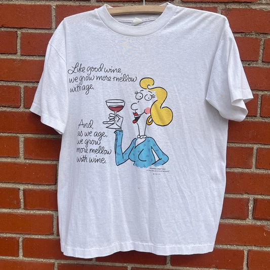 Vtg 90s Wine Comedy T-shirt -Sz Med- Aging gracefully with vino