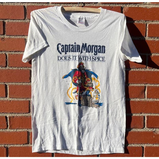 Captain Morgan Spiced Rum Promo T-Shirt - Sz Medium - Vintage 80s Alcohol/Beer