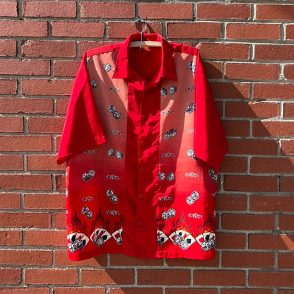 JNCO Flaming Cards & Dice Bowling Shirt |Sz XL| Vtg 90s Wide Leg Brand