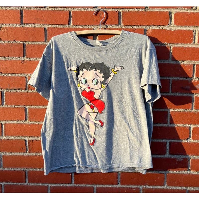 Vtg 90s Betty Boop Cropped T-shirt - Sz Medium - Pin-up Style Cartoon Tee