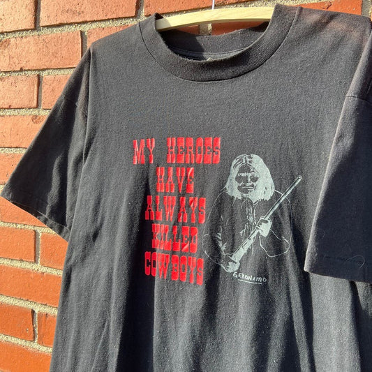 Geronimo My Heroes Have Always Killed Cowboys T-shirt - Sz XL- Vtg 90s Native