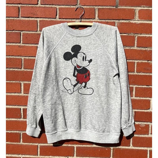 Vtg 80s Disney Mickey Mouse Raglan Sweater - Sz Small - Disneyland Heather Gray