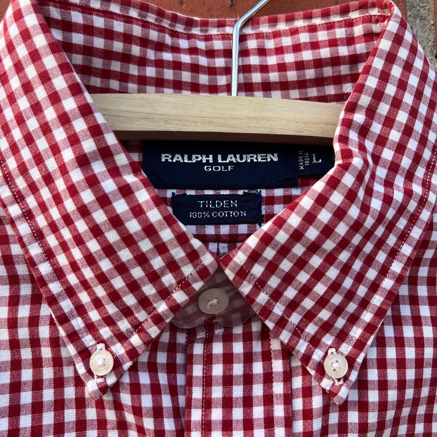 Ralph Lauren Golf Plaid Button Down Shirt -Sz Large- NWOT Red Gingham Pattern