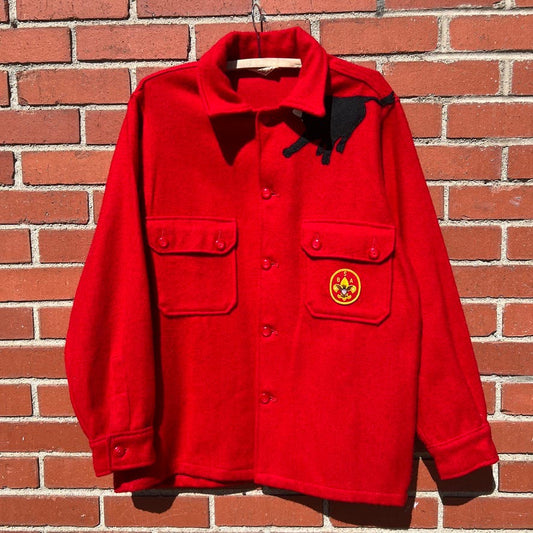 Boy Scouts Red Wool Shirt "Bull & Patch" - Sz Large - Vtg 70s Philmont Ranch