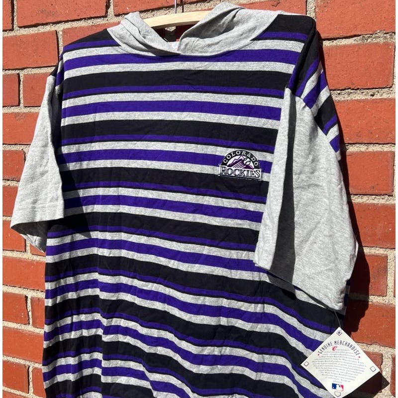 Vintage 90s Colorado Rockies Baseball Hoodie T-Shirt - Sz Large - MLB Authentic