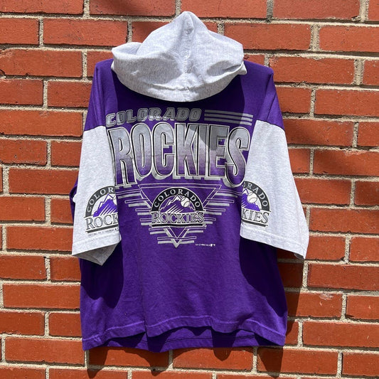 Colorado Rockies 1992 MLB Hoodie T-Shirt -Sz Large- Vtg 90s Baseball Tee