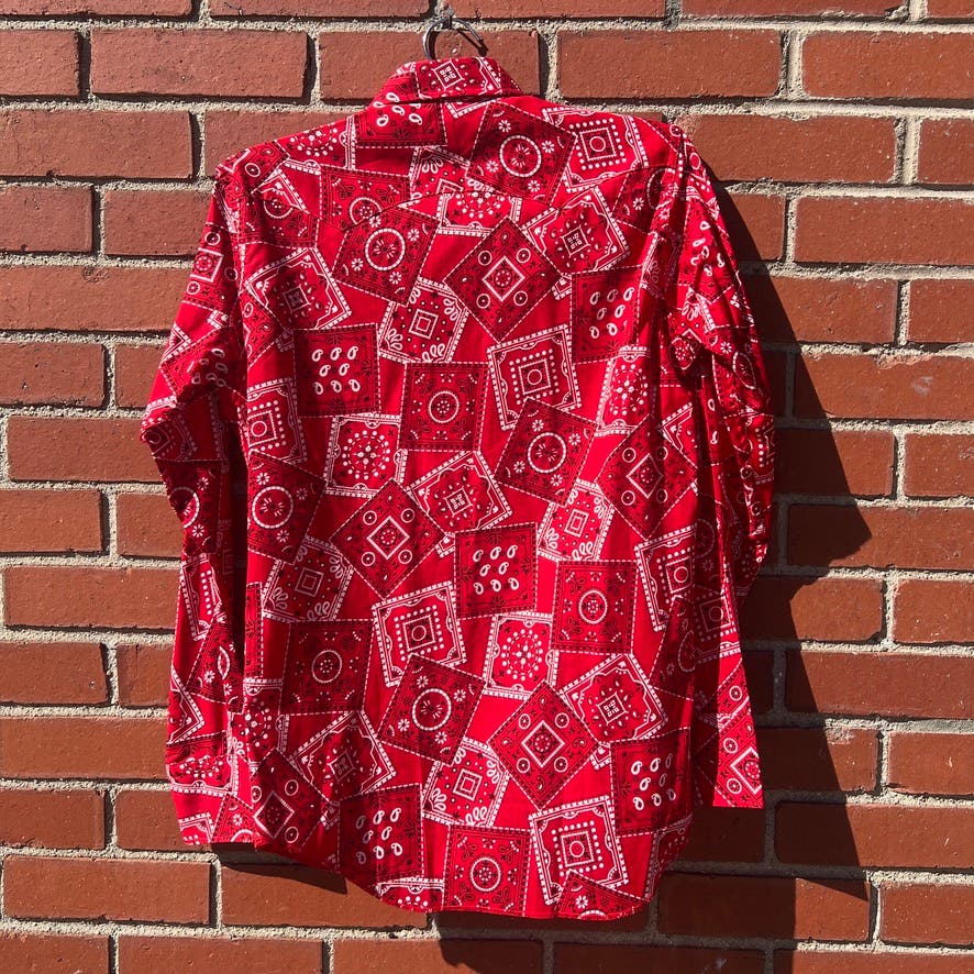 Miller Western Wear Paisley Red Pearl Snap Shirt -Sz SMall- Vtg 50s 60s Cowboy